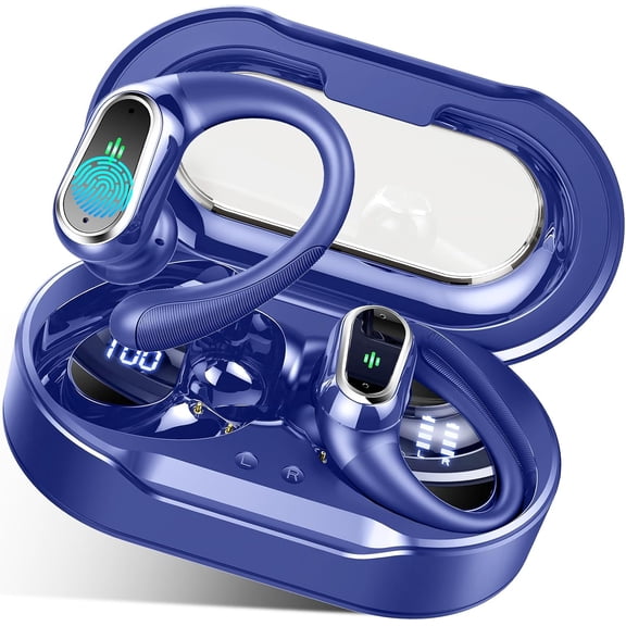 GUAJDE-Wireless Earbuds, 2025 Bluetooth 5.4 Headphones Sport, Bluetooth Earbuds with ENC Noise Canceling Mic, 50H Stereo Wireless Headphones IP7 Waterproof with Earhooks, Dual LED Display for Workout