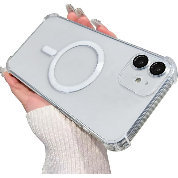 GUAJDE-for iPhone 12 Magnetic Clear Case,Advanced Four Corners Shockproof Military-Grade Protection with Camera Lens Protector MagSafe Clear Plating Cover for Women Men-Transparent
