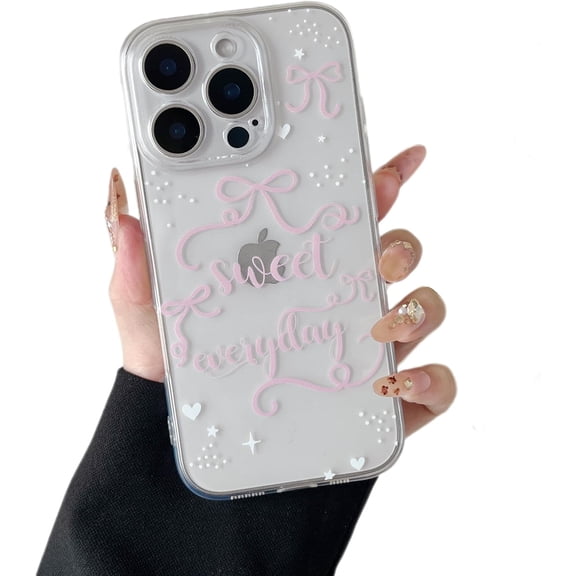 GUAJDE-for iPhone 13 Pro Case Clear,Cute Love Heart Ribbon Bow Tie Aesthetic Phone Case,Transparent Trendy Slim Soft Shockproof Protective Phone Cover for Women Girls,Pink