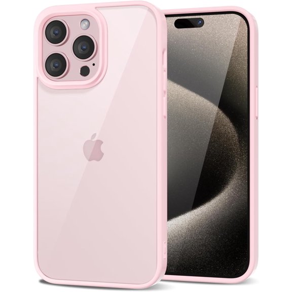 GUAJDE-for iPhone 15 Pro Max Case Clear, Transparent Hybrid 15 Pro Max Phone Case [Hard Plastic & Soft Silicone Bumper] Acrylic Non Yellowing Thin Slim Protective Cover for Women, Light Pink