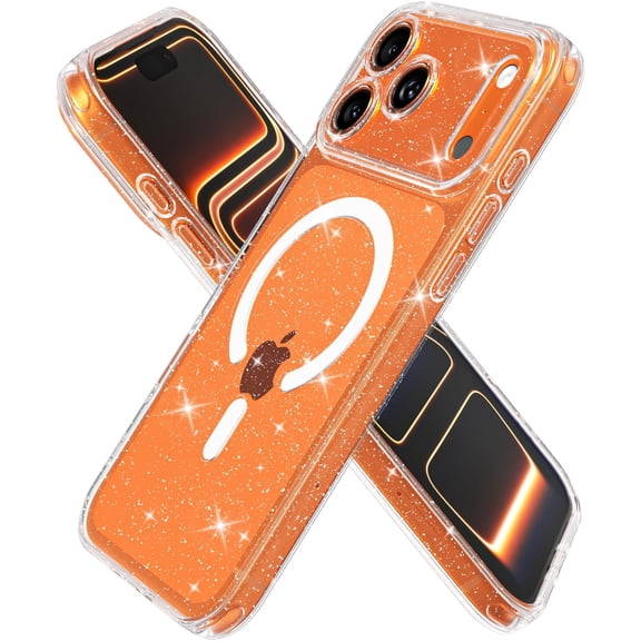 GUAJDE-for iPhone 17 Pro Case Clear Glitter Magnetic, [Compatible with Magsafe] Slim Thin Bling Sparkly Transparent Silicone Mag Safe Phone Case, Non-Yellowing Sparkle Soft TPU Shockproof Bumper