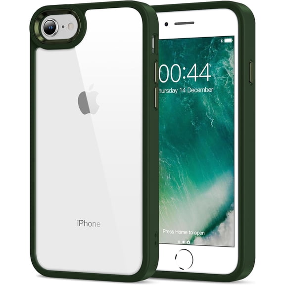 GUAJDE-for iPhone SE 3rd/2nd Gen, iPhone 7/iPhone 8, Non-Yellowing, Drop Protection, Anti-Scratch Transparent Hard Back Phone Cover - Dark Green