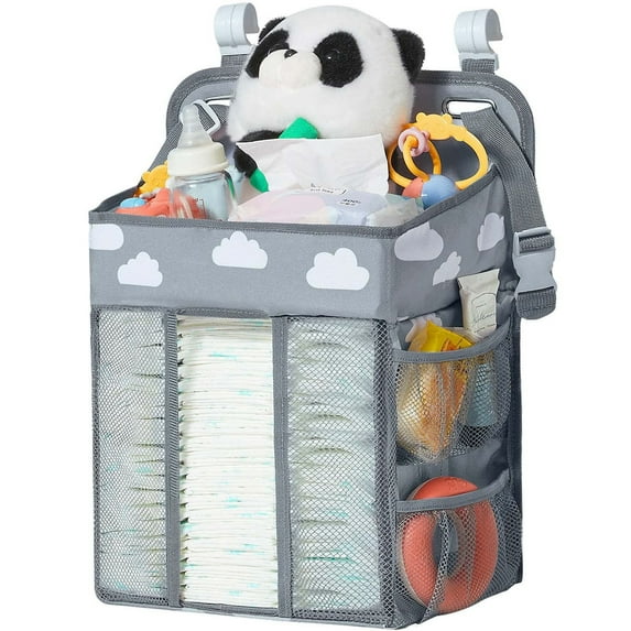 GUANGCAIJIA Portable Diaper Organizer Hanging Diaper Stacker Nursery Storage Caddy Organizer for Cribs Playard Baby Essentials Storage Gray
