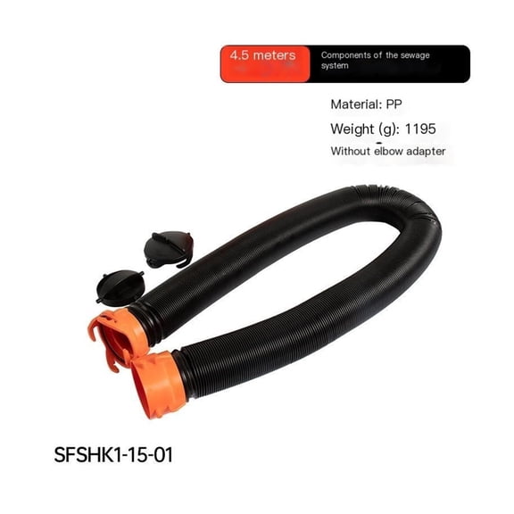 GUANGHUI 15-Ft RV Sewer Hose Kit - Features Elbow Fitting w/Removable 4-in-1 Adapter - Connects to 3" Slip or 3"/3.5"/4" NPT Threaded Sewer Connection