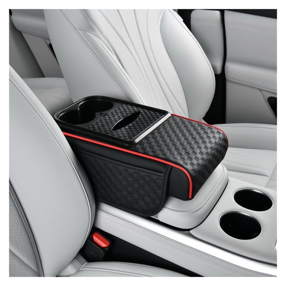 GUANGHUI 5 in 1 Car Center Console armrest Cushion, Memory Foam armrest Cover with Cup Holder & Tissue Box & Two Side Pockets, Waterproof Leather arm Rest Protector Cushion, car Accessories