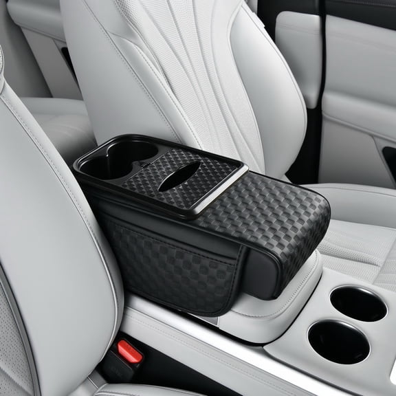GUANGHUI 5 in 1 Car Center Console armrest Cushion, Memory Foam armrest Cover with Cup Holder & Tissue Box & Two Side Pockets, Waterproof Leather arm Rest Protector Cushion, car Accessories