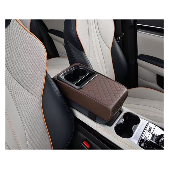 GUANGHUI Auto Center Console Armrest Pillow, Leather Car Armrest Cushion with Cup Holder, Phone Holder, Universal Car Armrest Box Cover Protector Car Interior Accessories for Most Vehicles (BLACK)