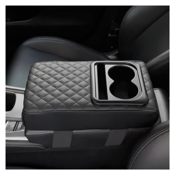 GUANGHUI Auto Center Console Armrest Pillow, Leather Car Armrest Cushion with Cup Holder, Phone Holder, Universal Car Armrest Box Cover Protector Car Interior Accessories for Most Vehicles (BLACK)