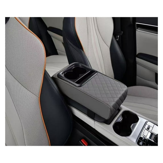 GUANGHUI Auto Center Console Armrest Pillow, Leather Car Armrest Cushion with Cup Holder, Phone Holder, Universal Car Armrest Box Cover Protector Car Interior Accessories for Most Vehicles (BLACK)