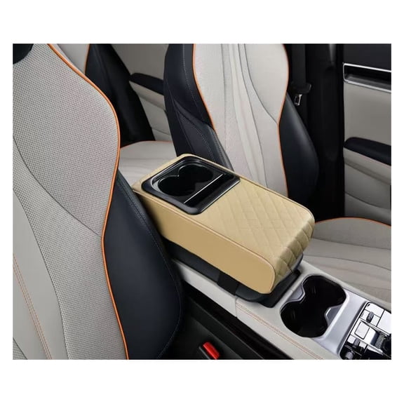 GUANGHUI Auto Center Console Armrest Pillow, Leather Car Armrest Cushion with Cup Holder, Phone Holder, Universal Car Armrest Box Cover Protector Car Interior Accessories for Most Vehicles (BLACK)