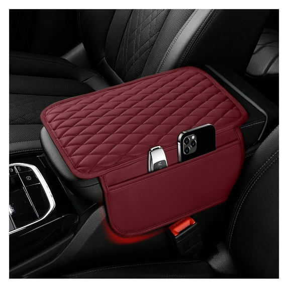 GUANGHUI Car Center Console Cover, Upgraded Microfiber Leather Car Arm Rest Cover with 2 Storage Bags, Universal Armrest Cover for Car Storage Box Car Interior Accessories Protector for Most Vehicle