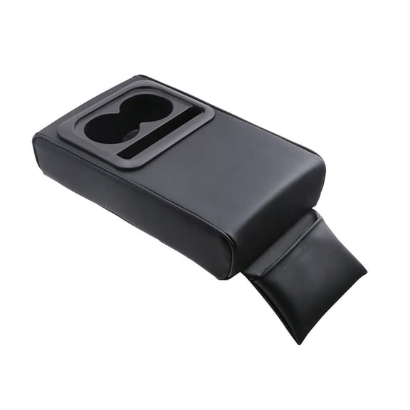 GUANGHUI Car Center Console Pad with Front Storage Pocket for Phone,PU Leather Armrest Cushion with Cup Holder,Elbow Rest Pillow,Universal Car Armrest Seat Box Cover Protector for Most Vehicles BLACK