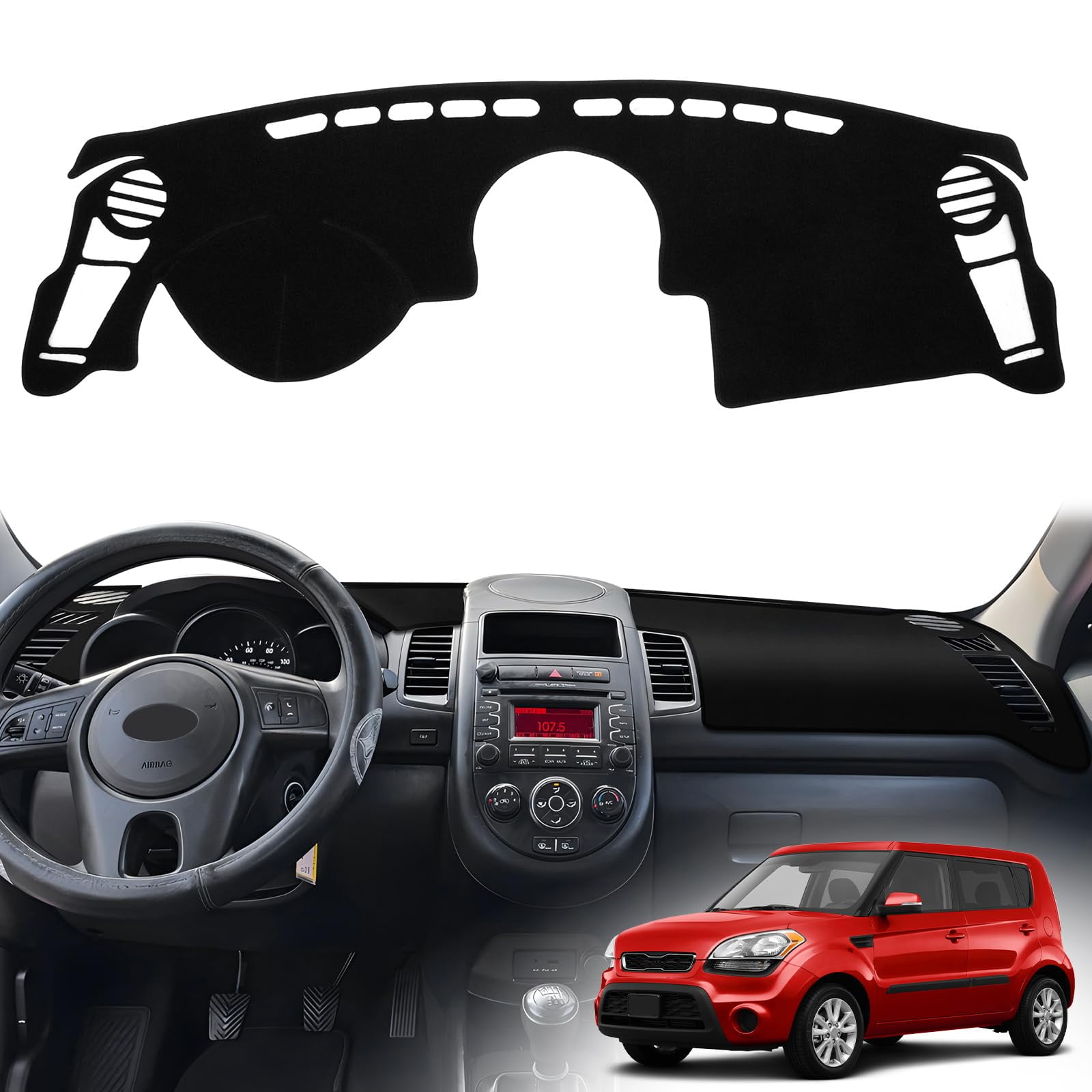 GUANGHUI Car Dash Cover, Dash Carpet Polyester Non-Slip Dash Protector Interior Accessories,Custom Fit Dash Mat No Glare Black