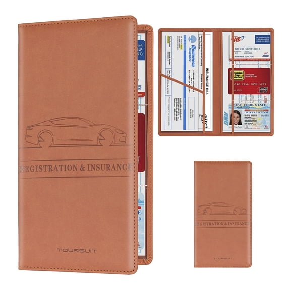 GUANGHUI Car Registration and Insurance Card Holder, Vehicle License Document Glove Box Compartment Organizer, Interior Car Accessories for Women Men Teens (Brown)