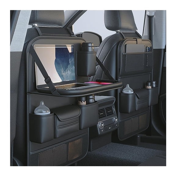 GUANGHUI Leather Car Backseat Organizer with Foldable Table Tray, Car Seat Back Protectors Kick Mats, Foldable Car Seat Organizer with Tablet Holder