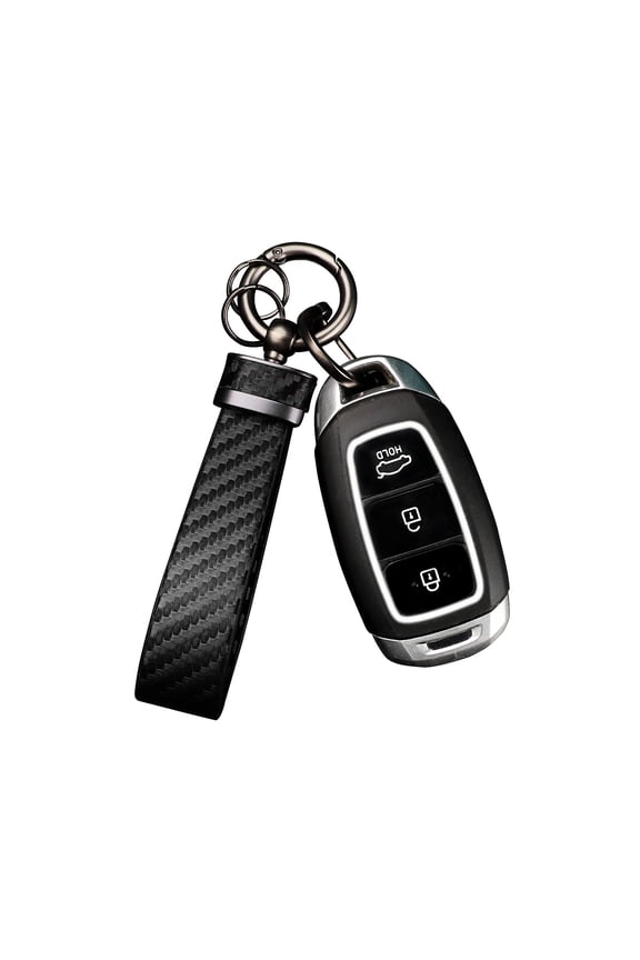 GUANGHUI Leather Car Keychain - Carbon Fiber Interior Key Fob with Anti-Lost D-Ring - Car Accessory Key Ring (Black)