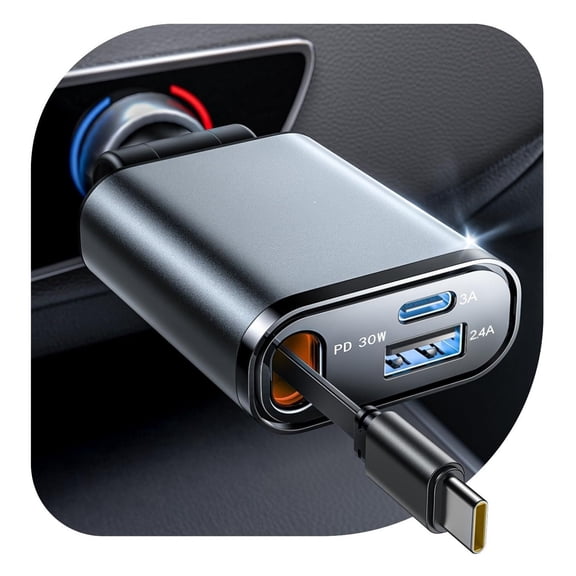 GUANGHUI Retractable Car Charger USB C Fast Charging [Ultra-Compact, 60% Less Space] 57W Type C Car Phone Charger fit iPhone 16 16e 15 Pro Max Plus Galaxy S25 S24 Ultra Pixel Android