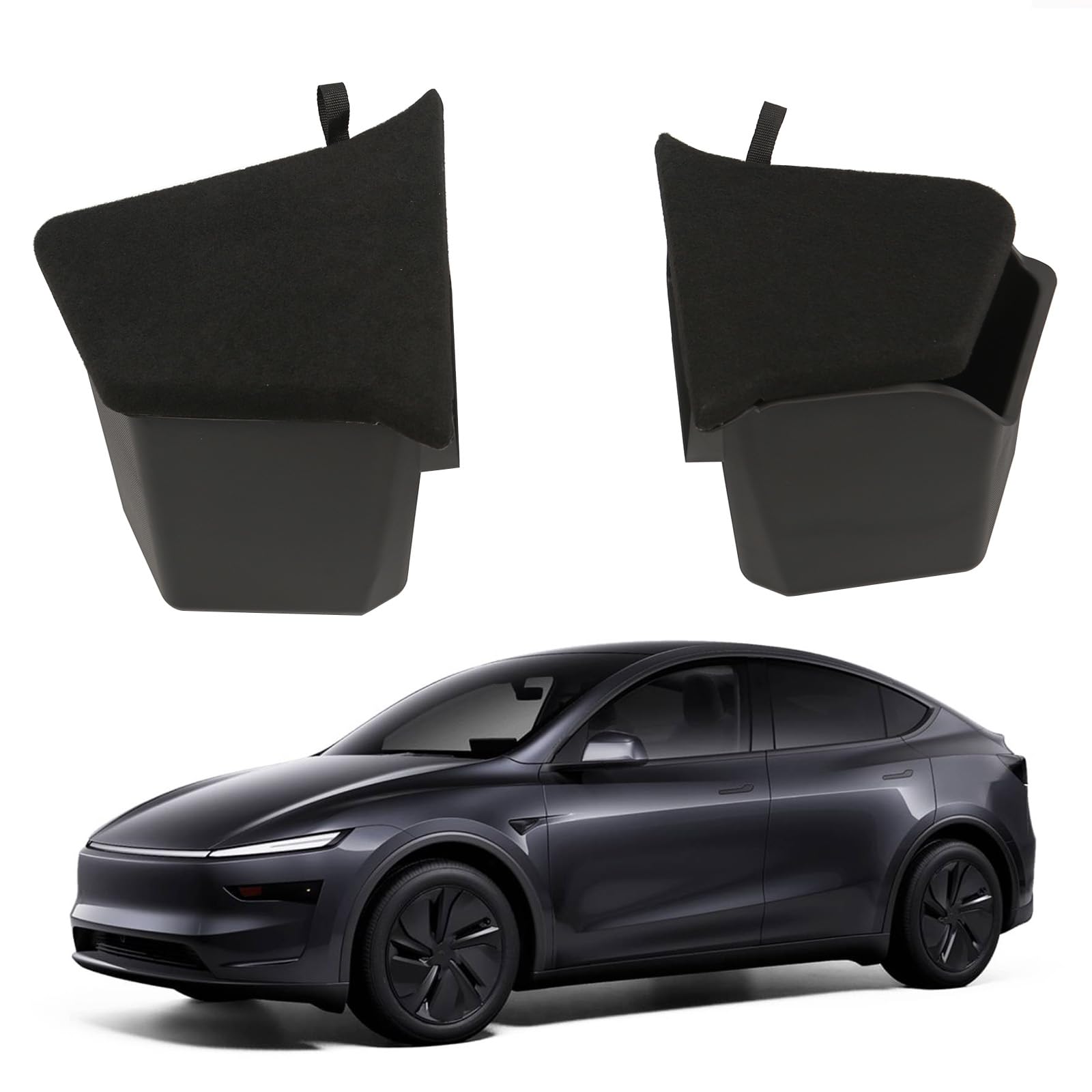GUANGHUI Trunk Storage Bins for Tesla Model Y Juniper 2025+ Side Trunk Organizers with Carpeted Lids