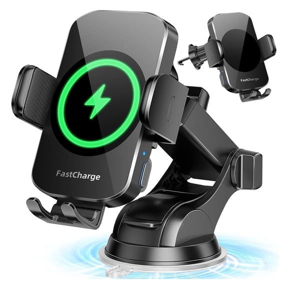 GUANGHUI Wireless Car Charger, Fast Charging Phone Holder 3 in 1 Phone Mount Auto Clamping Car Accessories Compatible with iPhone 16 15 14 13 12 11XsXR, Samsung S23 Ultra S22 S21 S20/S10+ S9+ Note 9