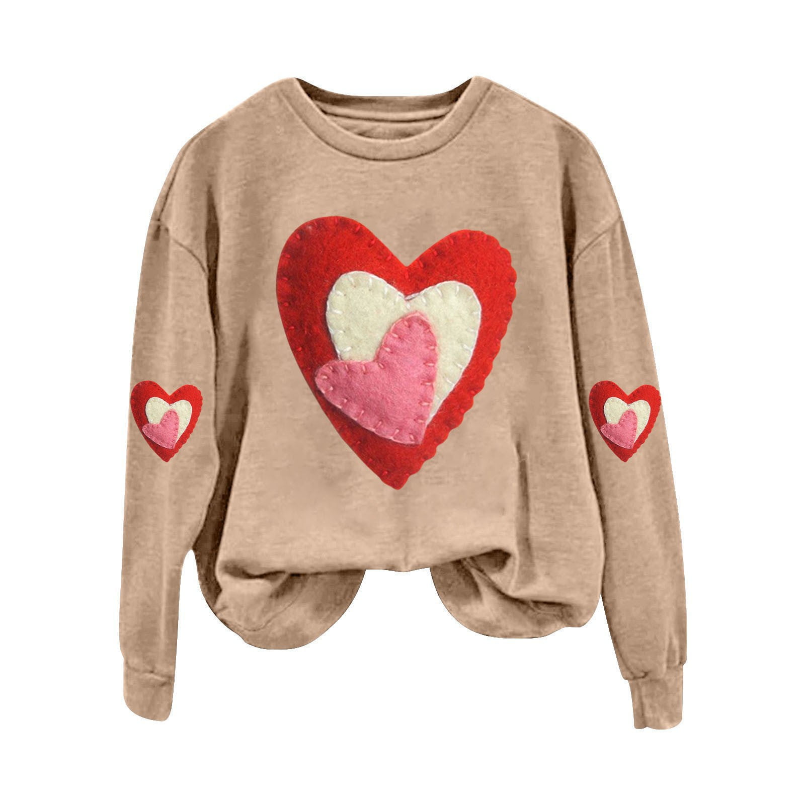 GUANGYONGWomen'S Solid Color Crew Neck Loose Long Sleeved Valentine's