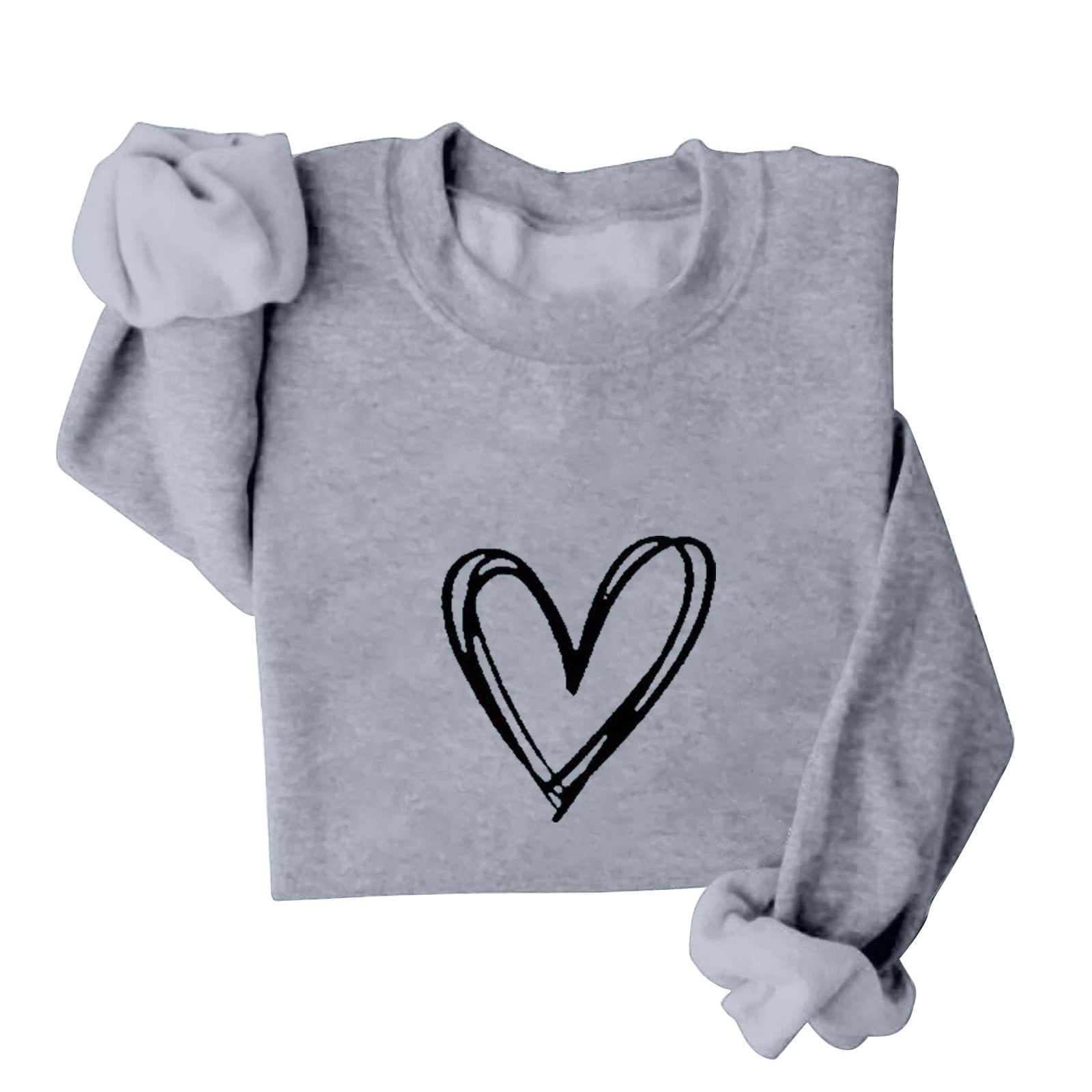 GUANGYONGWomen'S Solid Color Crew Neck Loose Long Sleeved Valentine's Day Print Hoodie Sweater