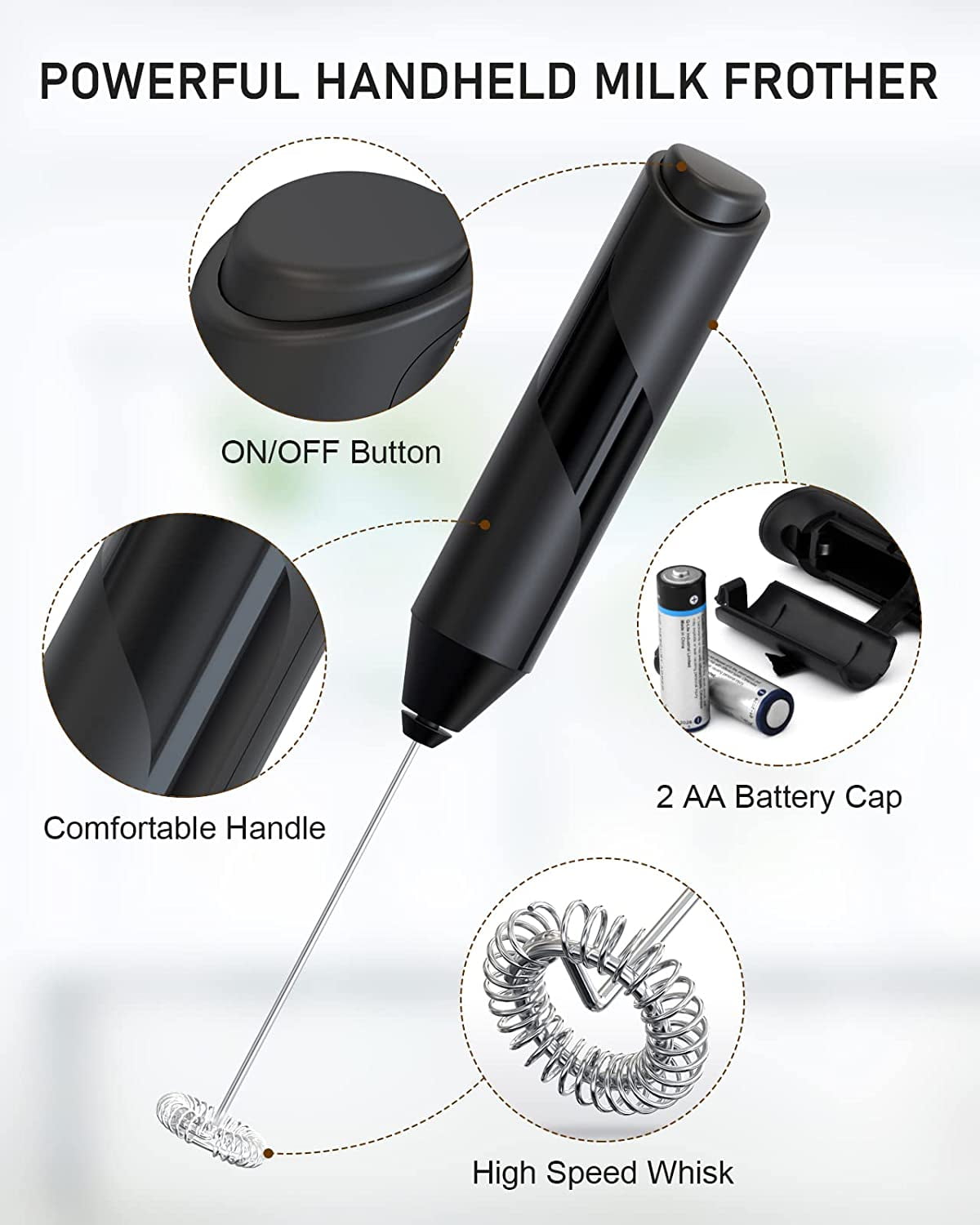 GUANGZHFENGDA Portable Electric Handheld Milk Frother Battery Powered