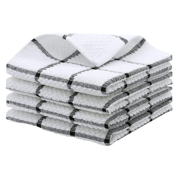 GUANJUN Cotton Dish Cloths Soft Quick Dry 12X12 Inch Kitchen Cleaning Towel Checkered Pattern