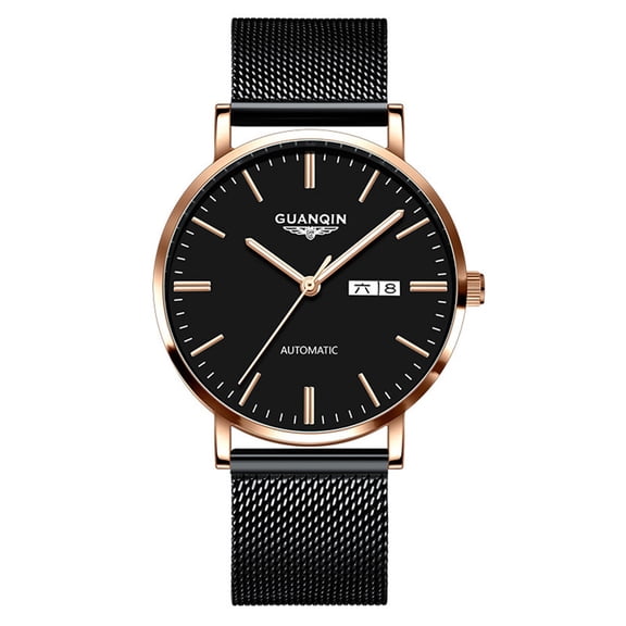 GUANQIN Automatic Mechanical Self Winding Watches for Men Day Date Luminous Steel Leather Wrist Watch