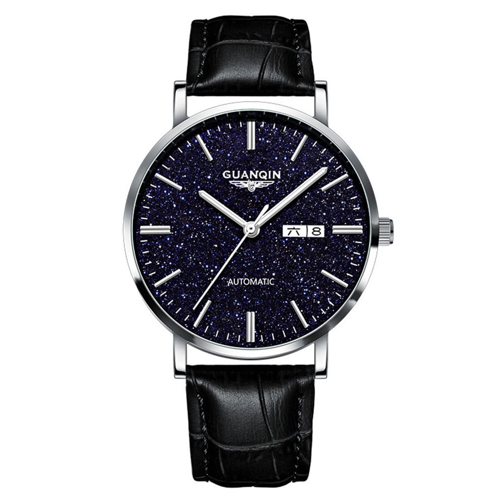 GUANQIN Automatic Mechanical Self Winding Watches for Men Day Date Luminous Steel Leather Wrist Watch