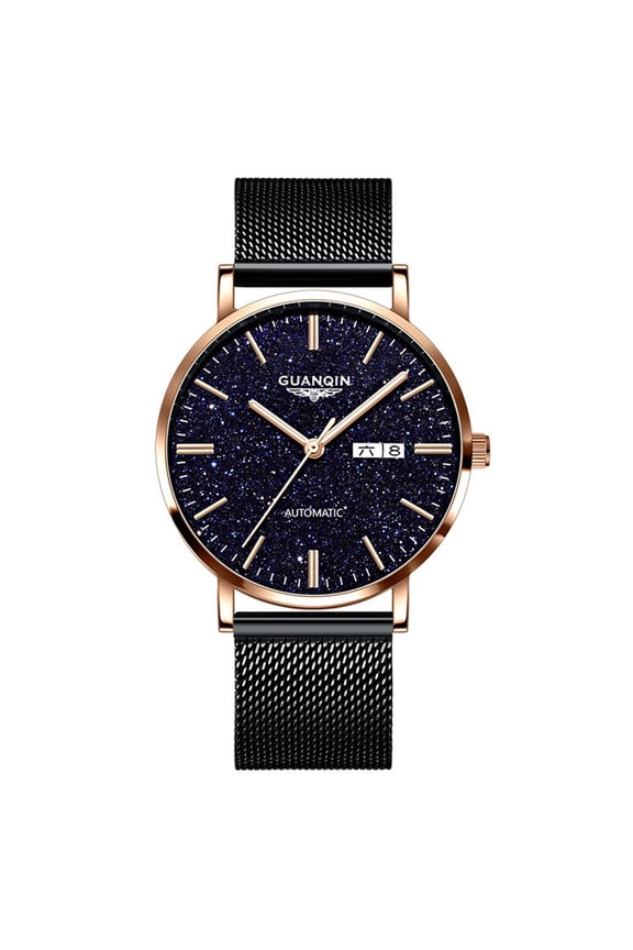Automatic Mechanical Self Winding Watches for Men Day Date Luminous Steel Leather Wrist Watch