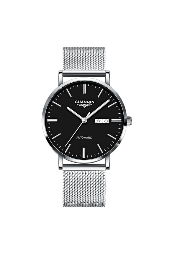 Automatic Mechanical Self Winding Watches for Men Day Date Luminous Steel Leather Wrist Watch
