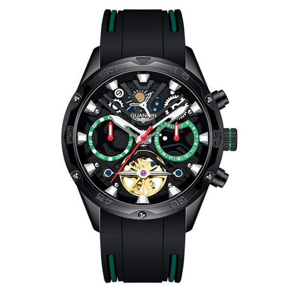 GUANQIN Automatic Mechanical Wrist Watch Men 50M Waterproof Luminous Tourbillon Rubber Strap Sapphire Crystal Clock мужские часы