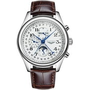 GUANQIN Automatic Self-Winding Watch Men Stainless Steel Leather Waterproof Business Mechanical Sapphire Wristwatch Day Date Multifunction