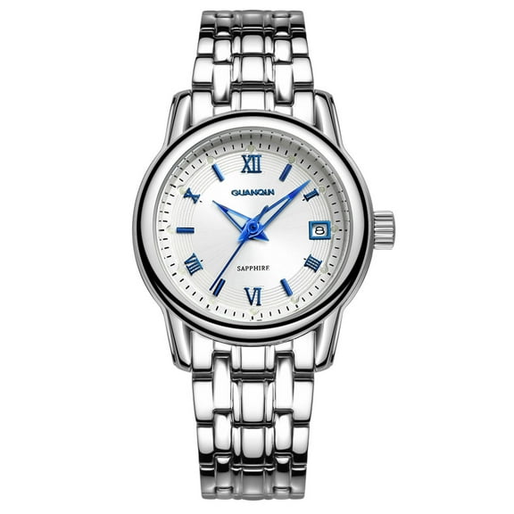 GUANQIN Fashion Formal Brand Women Clock Analog Waterproof Quartz Stainless Steel Luminous Calendar Vintage Wrist Watch Simple Design Sapphire Mirror Great Gift Choice
