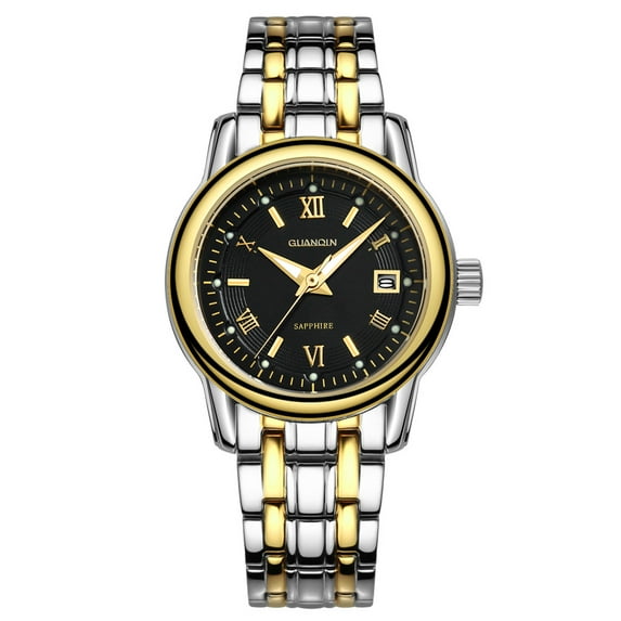 GUANQIN Fashion Formal Brand Women Clock Analog Waterproof Quartz Stainless Steel Luminous Calendar Vintage Wrist Watch Simple Design Sapphire Mirror Great Gift Choice