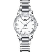 GUANQIN Fashion Women Rhinestone Automatic Self Winding Luminous Date Wrist Watch with Stainless Steel Band