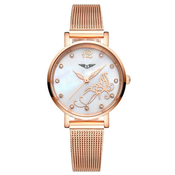 GUANQIN Luxury Brand Fashion Vintage Analog Women Stainless Steel Milanese Strap Quartz Waterproof Rhinestone Casual Wrist Watch Sapphire Mirror