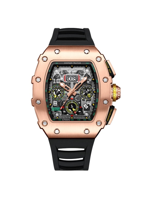 Luxury Skeleton Tourbillon Automatic Mechanical Sport Watch Men Sapphire Glass Automatic Chronograph Luminous Clock Man Rose Black