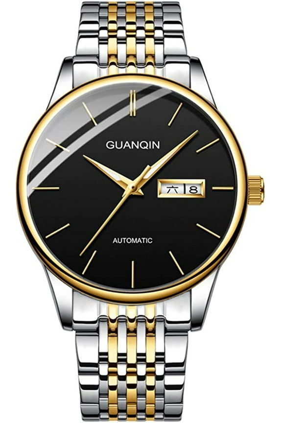 Men Analog Automatic Self-Winding Mechanical Stainless Steel Band Business Wrist Watch Day Date Luminous