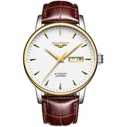 GUANQIN Men Analog Fashion Automatic Self-Winding Mechanical Stainless Steel Leather Wrist Watch Date Luminous