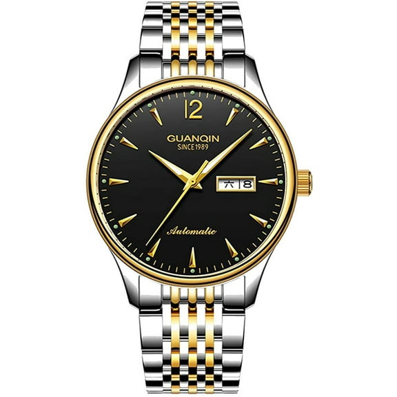 GUANQIN Men Analog Fashion Business Automatic Self-Winding Mechanical Stainless Steel/Leather Band Wrist Watch Date Luminous