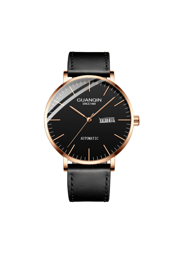 Men Analog Fashion Simpale Design Japan Miyoda 8205 Movement Automatic Self-Winding Mechanical Stainless Steel Leather Wrist Watch Day Date