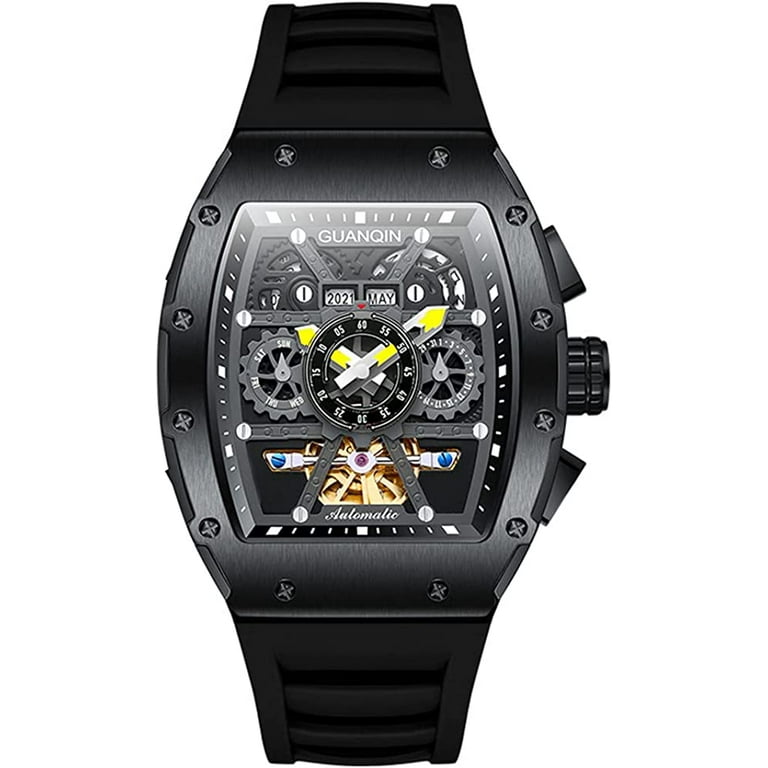 GUANQIN Men Automatic Wrist Watch Skeleton Tourbillon Tonneau