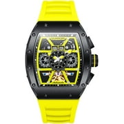 GUANQIN Men Automatic Wrist Watch Skeleton Tourbillon Tonneau Design Waterproof Adjustable Silicone Strap Business Luminous Sapphire Crystal Multifunction Clock