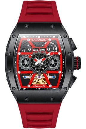 Men Automatic Wrist Watch Skeleton Tourbillon Tonneau Design Waterproof Adjustable Silicone Strap Business Luminous Sapphire Crystal Multifunction Clock
