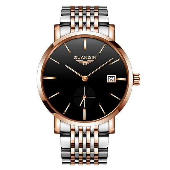 GUANQIN Men Calendar Date Analog Automatic Self Winding Mechanical Vintage Wrist Watch with Stainless Steel Band Waterproof Sapphire Mirror Business Clock Man