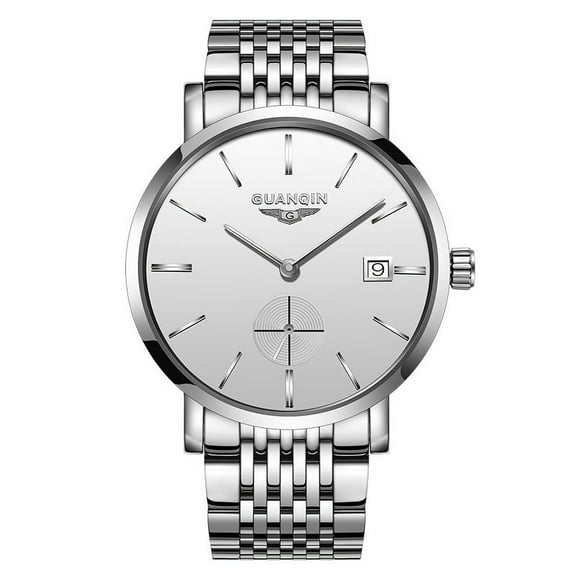 GUANQIN Men Calendar Date Analog Automatic Self Winding Mechanical Vintage Wrist Watch with Stainless Steel Band Waterproof Sapphire Mirror Business Clock Man