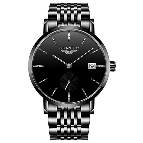 GUANQIN Men Calendar Date Analog Automatic Self Winding Mechanical Vintage Wrist Watch with Stainless Steel Band Waterproof Sapphire Mirror Business Clock Man