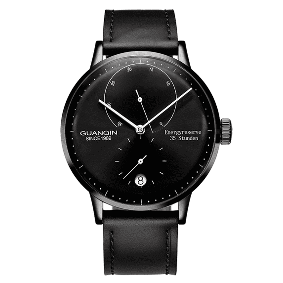 GUANQIN Men Calendar Energy Reserve Analog Automatic Self-winding Mechanical Business Wrist Watch with Stainless Steel or Leather Band Sapphire Crystal Mirror Waterproof Vintage Clock Man