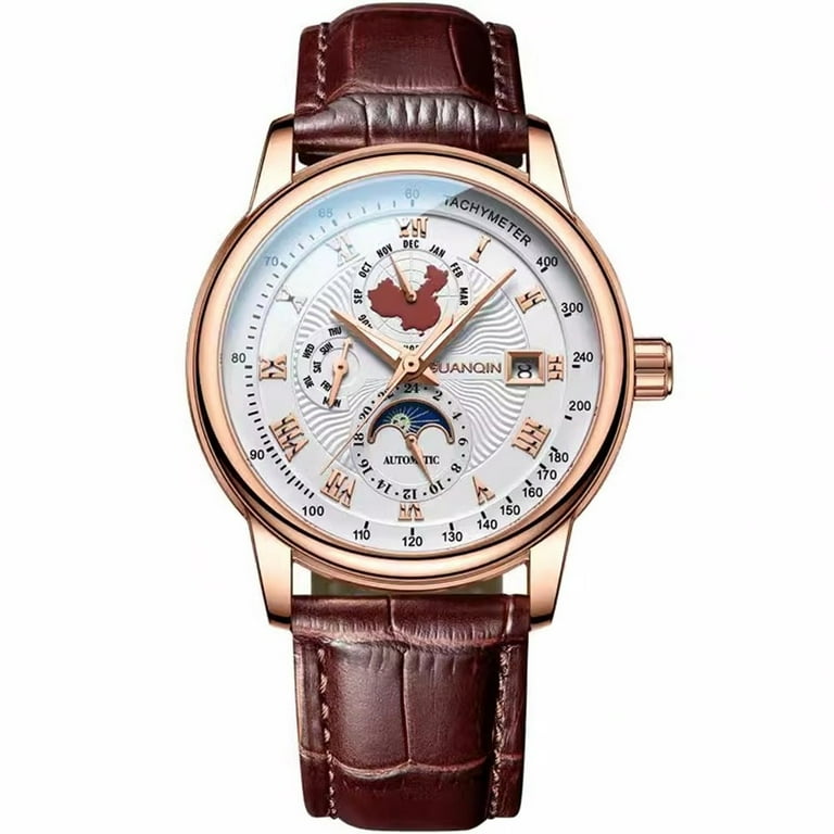 GUANQIN Men Calendar Moon Phase Multifunctional Vintage Wristwatch Analog Automatic Mechanical Self Wind Stylish Wrist Watch Steel or Leather Band Sapphire Waterproof Luminous Business Clock Walmart.c...